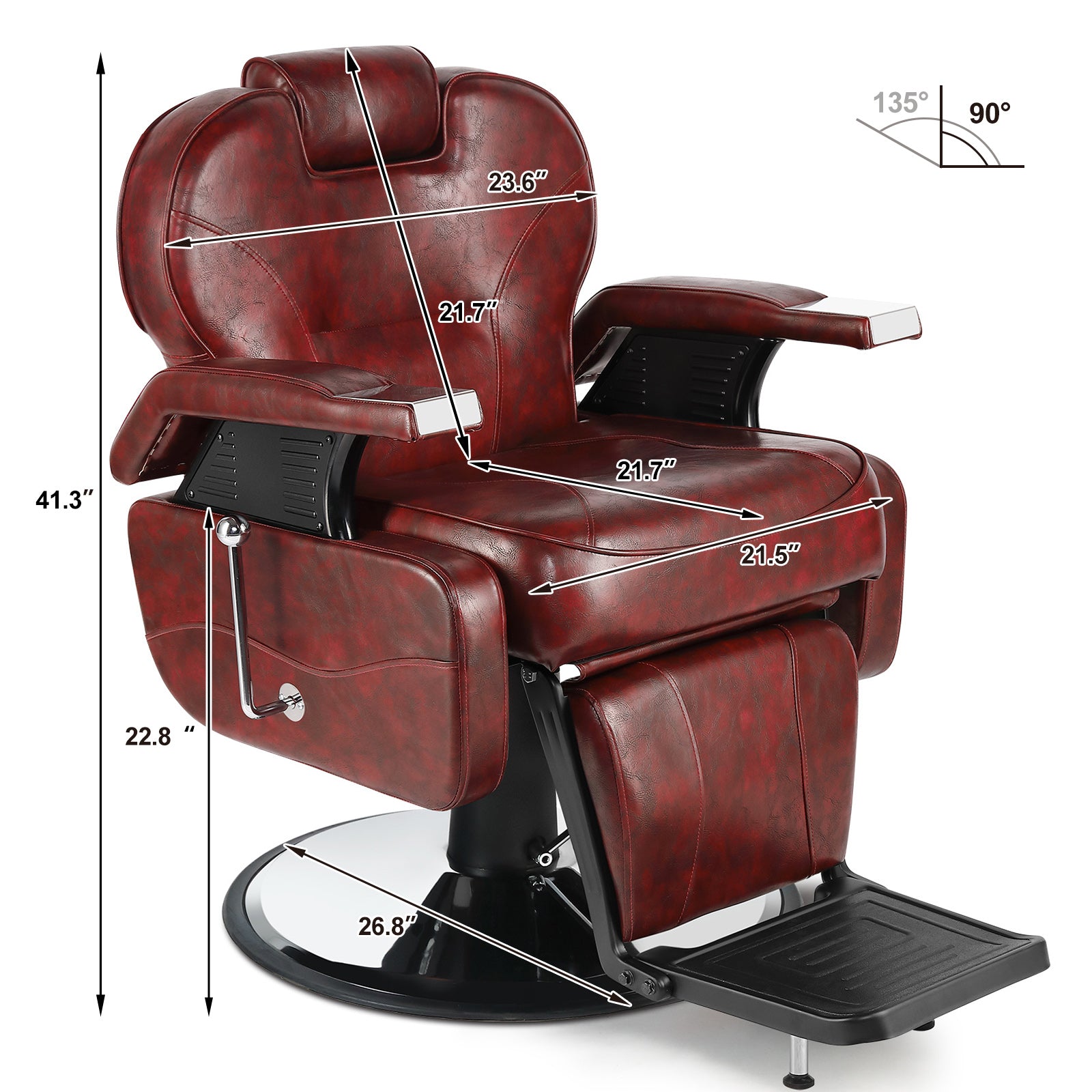#5116 Silla de peluquero reclinable hidráulica para servicio pesado, roja